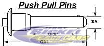 Push Pull Pins Button Head 1/2" Diameter, 2.000 Grip, Overall Length 3.650"